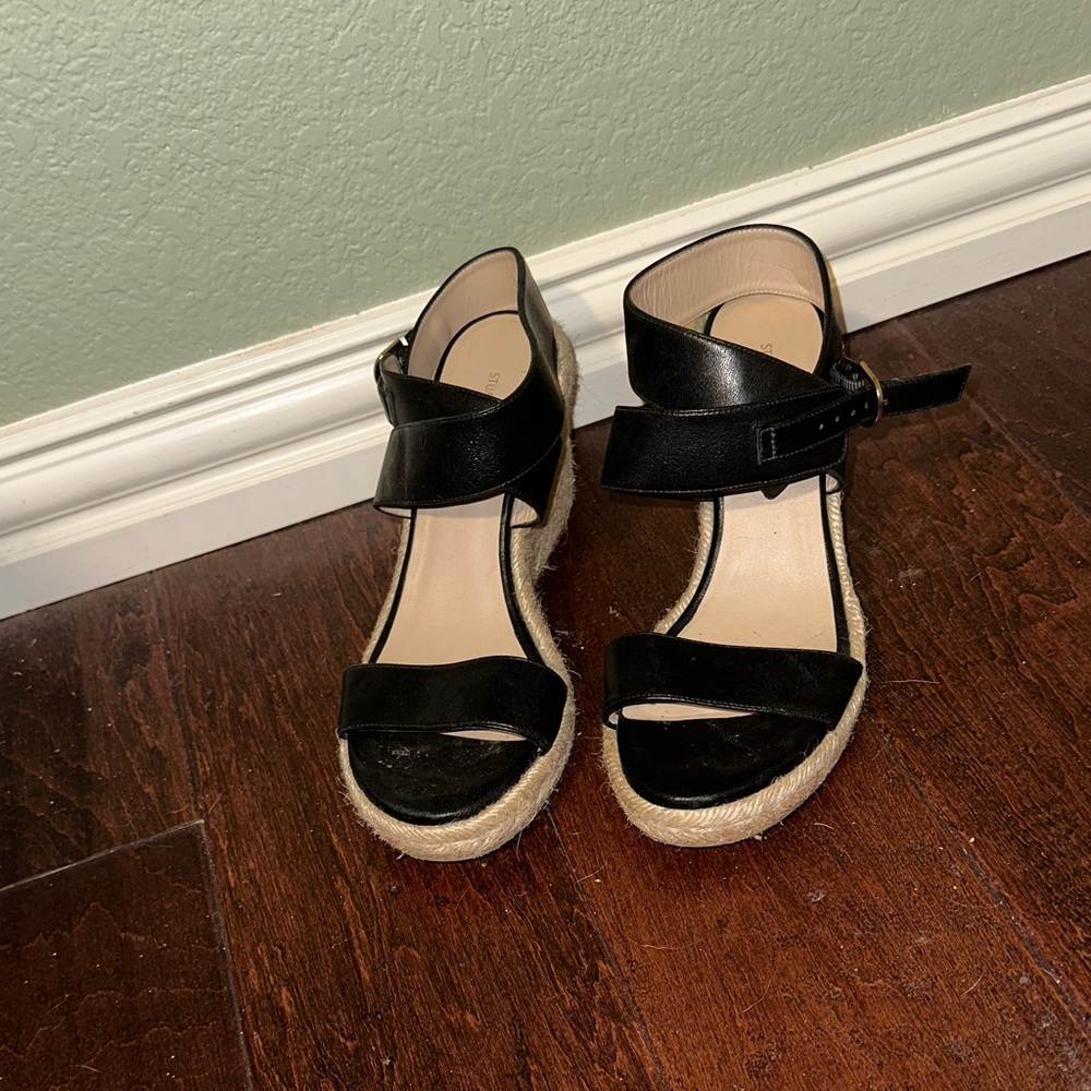Stuart Weitzman Black Espadrille Wedges